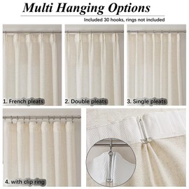 Ftinala Natural Linen Curtains 100 Inch Curtains Custom Neutral Sheer Curtains 100 Inches Long 2 Panels Pinch Pleated Drapes Farmhouse Curtains for Living Room Textured Cream Window Treatments