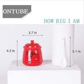 ONTUBE Ceramic Sugar Bowl with Lid and Spoon 12oz (Red)
