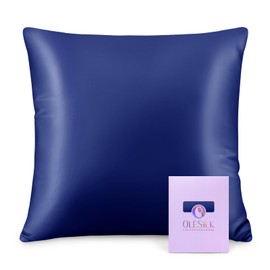 OLESILK Silk Cushion Cover Hair and Skin Care with Zip 16 Momme 1 Piece Navy Blue 40 x 40 cm