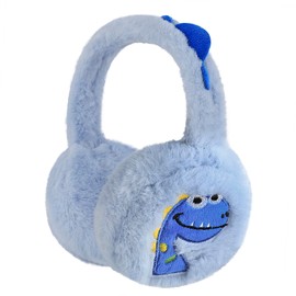 Dinosaur Kids Earmuffs Fuzzy Cute Animal Ear Covers Foldable Faux Fur Ear Muffs for Boys Girls Teens Student Winter Warm Cartoon Plush Ear Warmers for Cycling Skiing Riding Going School (Blue)