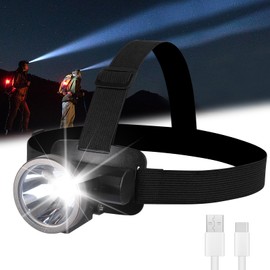 Trliradyn Lightweight Rechargeable Spotlight LED Headlamp, 0.26lb 3000mAh Powerful Battery, 90° Adjustable, IPX4 Waterproof Head Light for Camping, Hard Hat or Daily Work High Brightness Headlamp