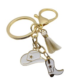 MMIUAEG Western Cowboy Boots Keychain Cute Cowgirl Hat Shoes Keyring Keychain for Women Anti Lost Key Accessories Bag Charm with Tassel-E