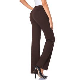 Tapata Women's 28''/30''/32''/34'' Stretchy Bootcut Dress Pants with Pockets Tall, Petite, Regular for Office Work Business 34", Brown, L