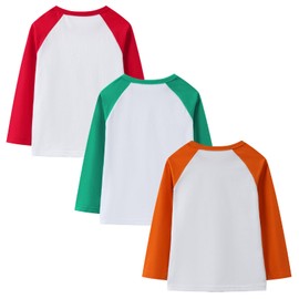 HILEELANG Toddler Boys' Long Sleeve Tee Shirts Cotton Crewneck Red Green Christmas Dinosaur Graphic Tops T-Shirts 3 Packs 4T