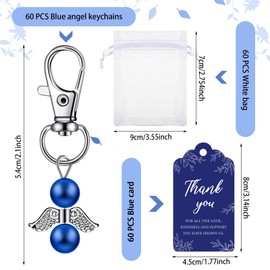Hicarer 60 Set Funeral Favors, Celebration Life Favors Angel Keychains Organza Bags Sympathy Thank You Tags for Memorial Party Supplies Guest Return Funeral Supplies(Blue)