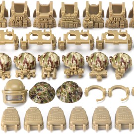 Military Weapons Pack Toy Set Building Blocks Model Accessories for Soldier Figures, Desert Camouflage Combat Suit Army Tactical Outfits Gear Kit Piece