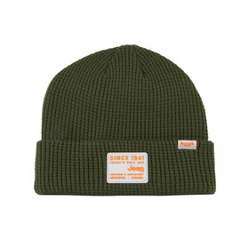 Jeep 1941 There's Only One Rubber Patch Logo Military Green Waffle Knit Beanie with Cuff Hat