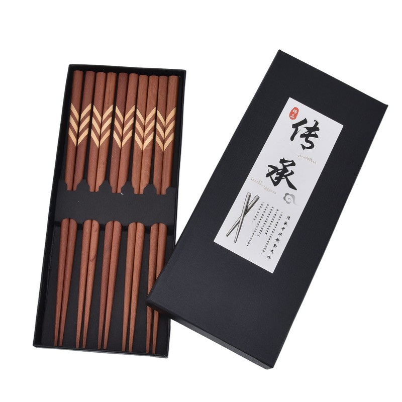 Wooden Chopsticks Japanese Style Rectangular Red Sandalwood Inlaid Boxwood Reusable