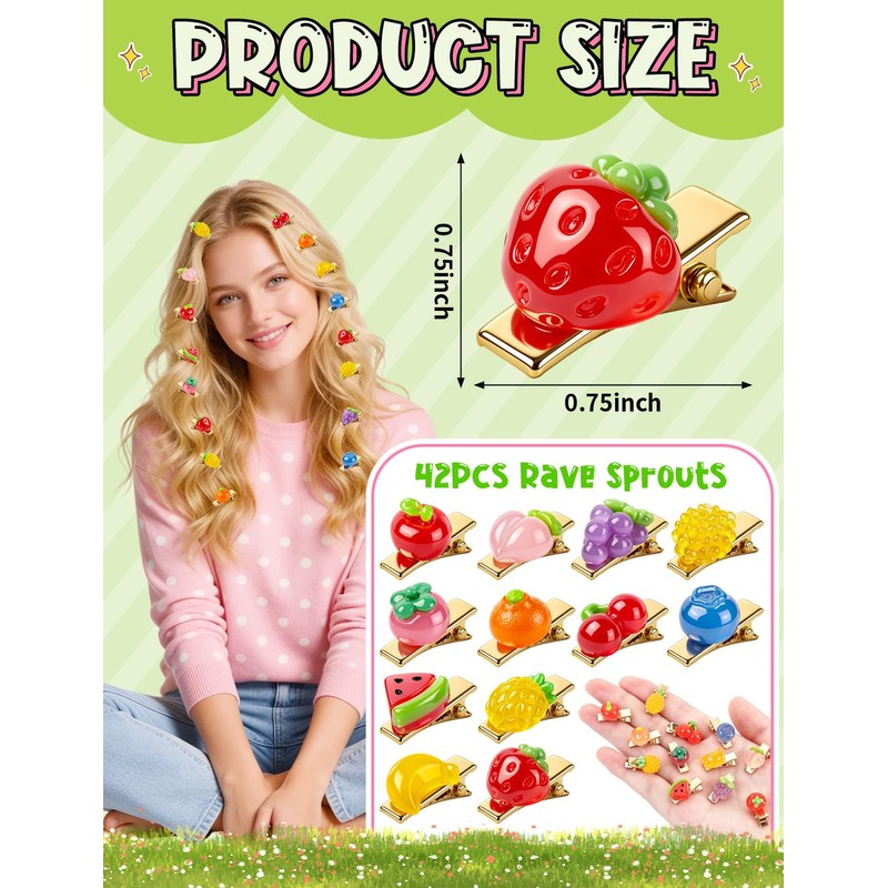 42Pcs Rave Sprouts Glow Fruit Trinkets Hair Clip