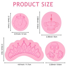 Royal Crown Silicone Molds Set, Lion and Tiara Fondant Molds, Pink, 4 Pieces