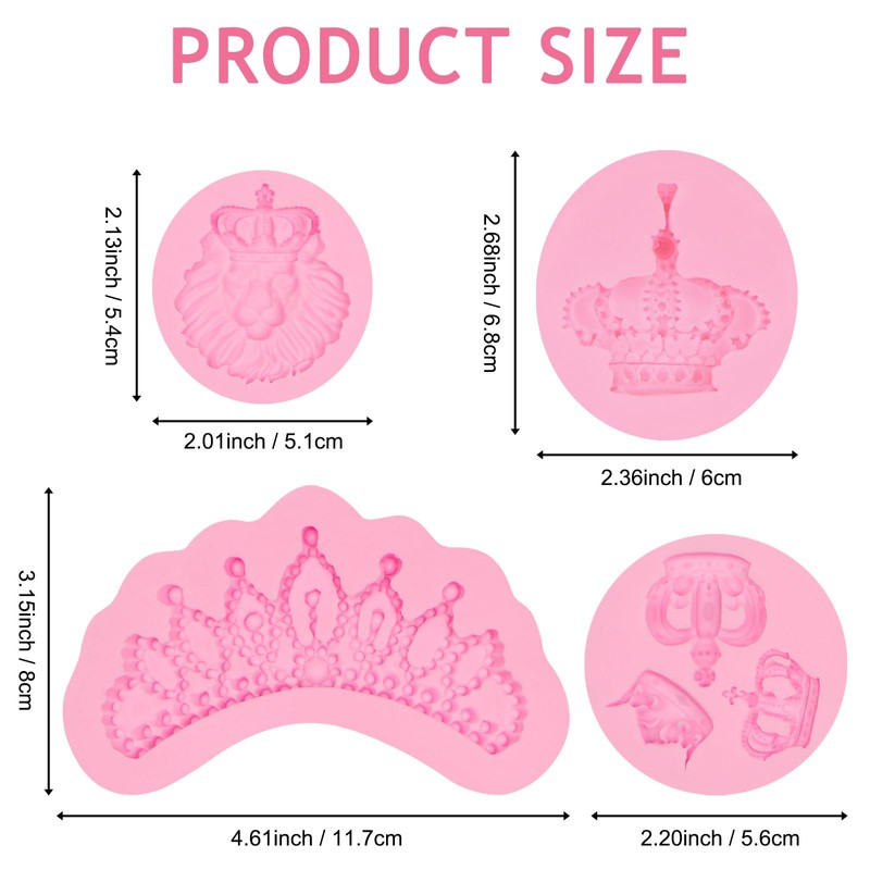 Royal Crown Silicone Molds Set, Lion and Tiara Fondant Molds,