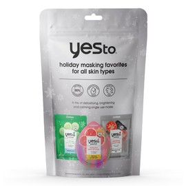 Yes To Holiday Masking Favorites Christmas Gift Set, Includes Cucumber Calming Paper Mask, Grapefruit Iridescent Peel-Off Mask & Detoxifying Paper Mask for All Skin Types