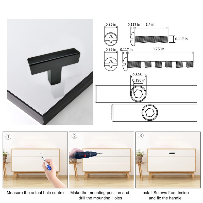Redunest Hardware Handle, 2 Pack Square T-Shaped Cabinet Pulls, Matte