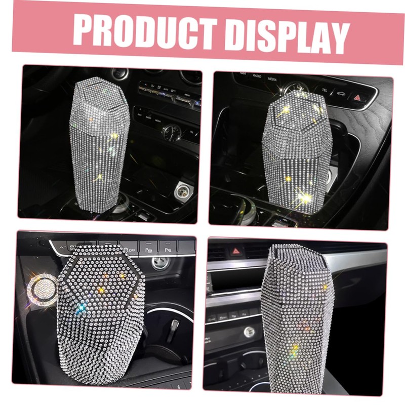 BUGUUYO Rhinestone Car Trash Can with Lid Decorative Auto Trash