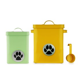 Hazel Containers for Dog & Cat Food | Pet Food Container with Lid Set of 2, Yellow & Green, 6600 ML & 3200 ML