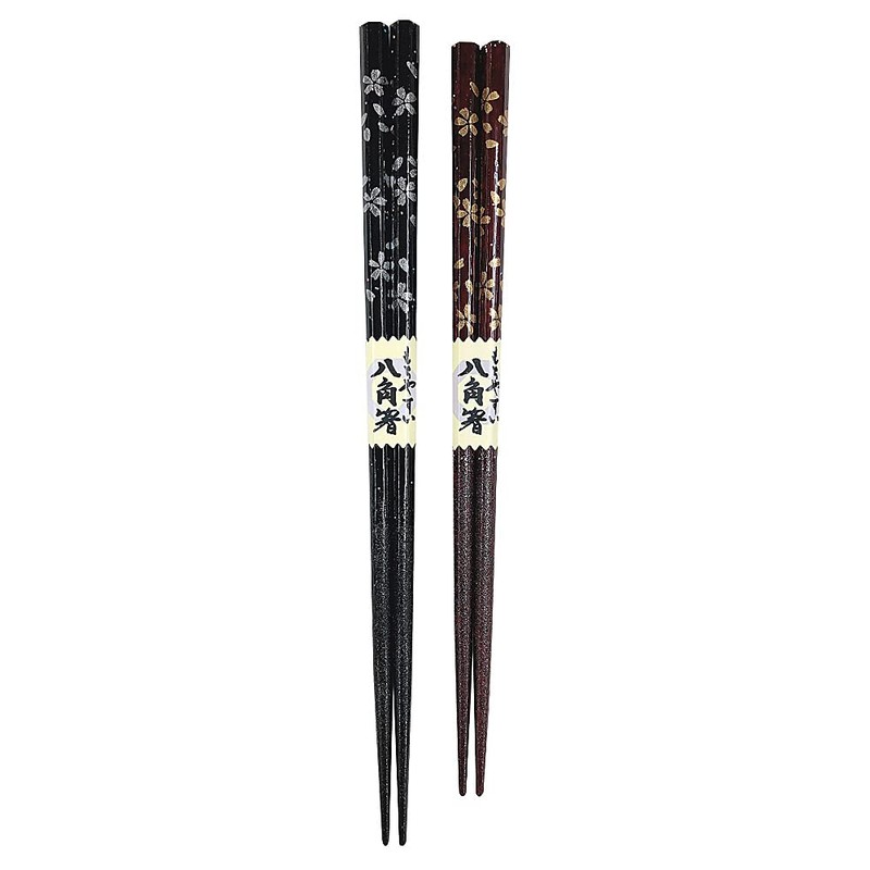 Husband and Wife Chopsticks Octagonal Sakura Black Red Dishwasher Safe