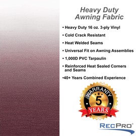 RecPro RV Awning Fabric Replacement | Width Options from 8 Feet to 22 Feet | Variety of Color Options | 8' (96") Length RV Awning | Premium Vinyl (13' - Actual Width 12' 1", Burgundy Fade)…