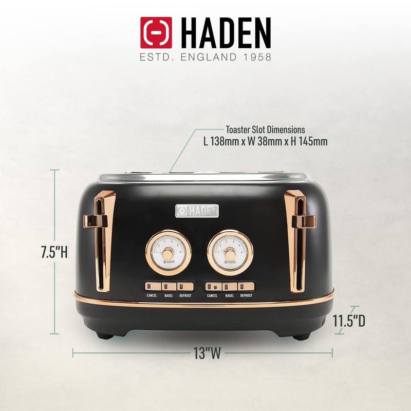 Haden Dorset 4 Slice Wide Slot Stainless Steel Toaster with