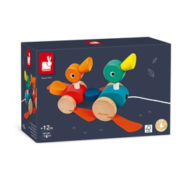 Janod - Zigolos Wooden Pull-Along Ducks - FSC Certified Pull-Along Toddler Toy - For children from the Age of 1, J08211, Multicolored