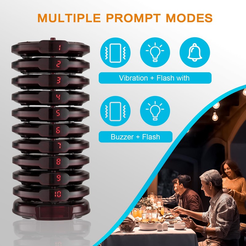 YYCALLING Pager System,Restaurant Buzzers Long Range,Set Vibration,10 Coaster Pagers for