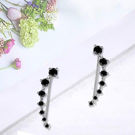 Black Diamond Climbers Cuff Wrap Cubic Zirconia 925 Sterling Silver Fashion Stud Crawler Pierced Sweep up Earrings for Women 7 Crystal CZ Hypoallergenic for Sensitive Ears Gifts for Birthday Bff