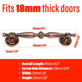 5 Packs of 5'' Bronze Vintage Cabinet Handles – Antique Copper Drawer Pulls, Euro Style Dresser Pull for Kitchen Furniture, Bedroom & Bathroom Hardware, 5''/128mm Hole Centers, 6.5 Inch Overall Length