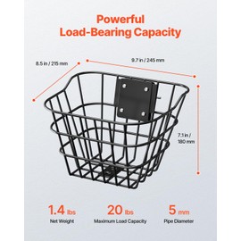 VEVOR Front Bike Basket, Electric Scooter Basket with Fixed Bracket - Max Bearing 20 lbs, Construct from Solid Steel, Knee Electric Scooter Accessories