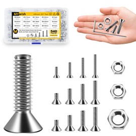 Mywish 540Pcs Metric M3 M4 M5 Screws Assortment Kit, Flat Head Countersunk Socket Cap Assorted Screws Nuts and Bolts, Allen Hex Drive Stainless Steel Screws