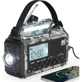 Mesqool Disaster Prevention Radio, 12,000 mAh, Solar Charging, Hand Crank, Flashlight, Reading Lamp, FM/SW/AM Compatible (FM76.00 MHz - 108 MHz), Small Radio with SOS Alert, Chargeable for Smartphones
