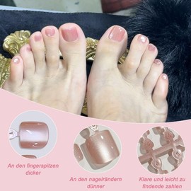 Auriselle 14 Stück Kristall Cat Eye Press On Zehennägel Glänzend Rosa Farbverlauf Quadratische Fake Zehennägel Mittel French Fingernägel Künstliche Nägel Für Frauen