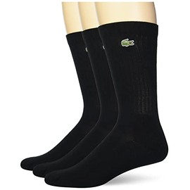 Lacoste Mens Tube 3 MULTI PACK SOLID JERSEY ANKLE SOCKS, Black/Black-black, 10-12 US