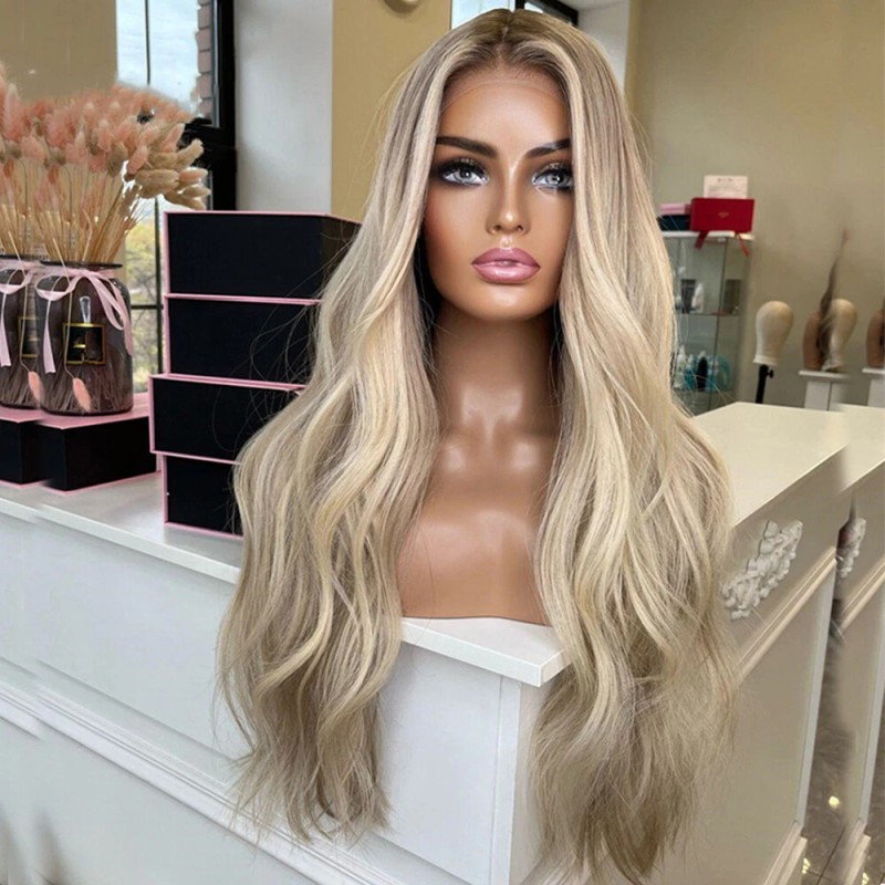 MISSWEN Long Wavy Layered Heat Resistant Hair Ombre Blonde Frontal