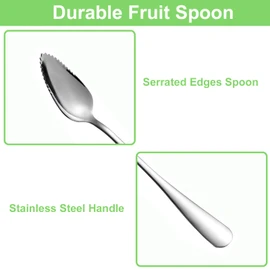 Grapefruit Spoons 5 Pieces Set, Stainless Steel Grapefruit Utensils Tools with Titanium Platin, Serrated Edges Spoon for Fruit Apple Kiwi Citrus, Silver