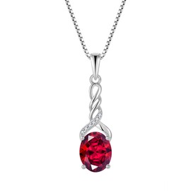 VA JENT Necklace for Women 925 Sterling Silver Cut Oval Ruby Cubic Zirconia Infinity Pendant Necklaces for Her Gifts on Birthdays