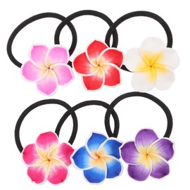 Healvian 12PCS Plumeria Flower Hair Bands for Women Ceramic Material Hair Ties with Black Rubber Floral Elastic Ponytail Holders for Wedding Beach Party Accessories