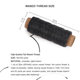 Lusecarl Waxed Thread 55 Yards, Hand Sewing Leather Sewing Thread and Needle Kit for Weave Repair Home Upholstery Carpet Leather Canvas Bags Sofa (8Pcs, Black)