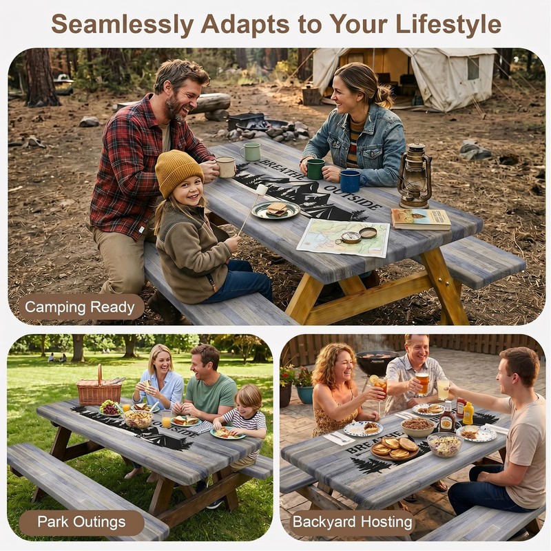 pickyNproud Picnic Table Cover with Bench Covers Portable Table Cloth