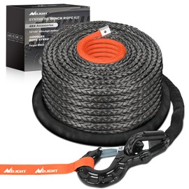 Nilight 1/2" x 92' Synthetic Winch Rope 32,000 lbs Winch Line Cable Ropes Kit with Thimble Protective Sleeve 35000lb Heavy Duty Winch Hook for SUV 4WD Off Road Vehicle Truck ATV UTV, Black & Orange