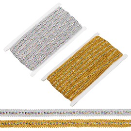 WADORN 27.4M Gimp Braid Trim, 2 Colors Sparkle Scroll Braid Lace Ribbon Filigree for Sewing Crafting Polyester Flat Fabric Lace Ribbon for Clothes Curtain Scrapbooks Gift Wrapping, 5/8 Inch Wide