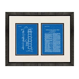 Fire Escape Ladder Patent Art Blueprint Print in a Beveled Black Wood Frame with a Double Mat (16" x 20") M14514