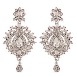 I Jewels Womens 18K Rhodium Plated Austrian Crystal Indian Wedding Party Wear Dangle Earrings (E2194Zw) Silver