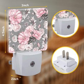 Neidius Night Light Plug Wall,Pink Flowers and Grey Leaves LED Night Lights with Dusk to Dawn Light Sensor for Women Girls Boys Room Decor,Hallway,Kitchen,Bathroom,Nursery,Stairs