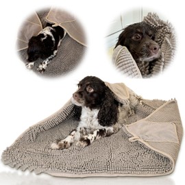 Pet 2-in-1 Dog Towel & Mat – Transforms from Drying to Bath Mat, Ultra Soft, Absorbent & Quick-Drying, Machine Washable Dog Towels with Detachable Non-Slip Mat and Hand Pockets (Large)