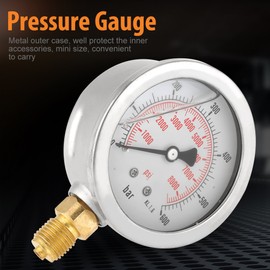 Akozon Hydraulic Pressure Gauge Meter Glycerine Filled Water Pressure Measuring Tool, G 1/4 NPT Double Scale 63 mm Dual Scale Pneumatic and Hydraulic All-Purpose Pressure Gauge 0-600 Bar/0-8500 Psi