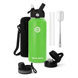 Insulated Water Bottle 32 Oz, Water Bottle Stainless Steel Double Wall Vacuum, 3 Leak-Proof Lids Water Bottle With Straw, BPA Free, Bottle Sleeve & Cleaning Brush, Ideal for Gym, Outdoor & Travel