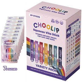 Choolip Squeeze Vita Stick Lickable Cat and Dog Treats. Cat Multivitamin SnackVariety Pack, 7 Different Formulas, Antioxidants, Minerals, Vet-Formulated 49pk Lickable Cat Treat Pack. Nutrient-packed.