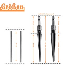 Treki Pack of 2 Handy Tapered Reamer with T-Handles Steel Taper Reamer for Drilling Hole 3-13 mm and 5-16 mm, Cone Hand Reamer with Hex Shank for Guitar Woodworker Drilling Tool