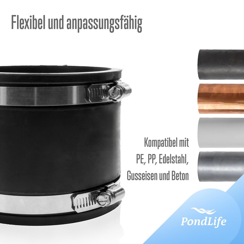 Pondlife Flexible Rubber Sleeve, Diameter 125 mm, Pipe Connector for