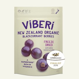 ViBERi Freeze-Dried Organic Blackcurrants 120 g | 100% NZ-Grown Superfruit Berries, Natural Vitamin C & Anthocyanins, Vegan • Non-GMO • No Added Sugar