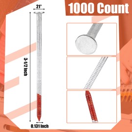Therwen 1000 Count 21 Degree Framing Nails Full Round Head Collated Framing Nails Ring Shank Hot Dipped Galvanized Nails Plastic Row Fixed for All Pressure Treated Lumber(3-1/2 Inch X 0.131 Inch)